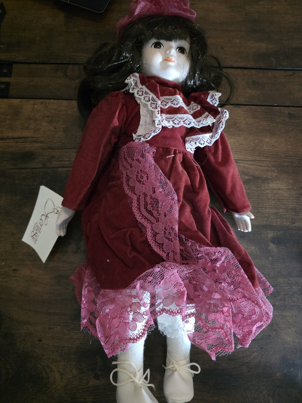 Heritage Burgundy and Pink Lace Porcelain-Style Doll